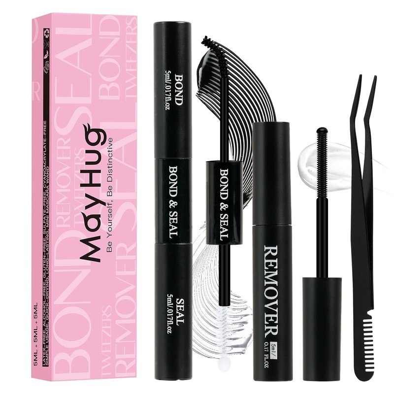 Mayhug Lash Bond & Seal - Waterproof Lash Glue Remover with Tweezers for Easy Cluster Removal