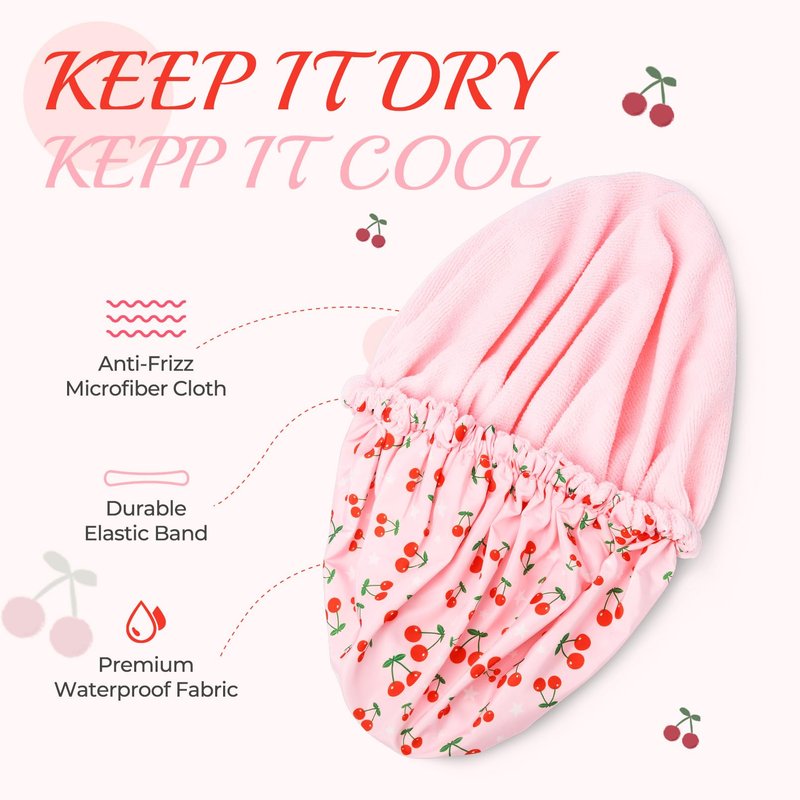 Shower Cap for Women Terry Lined Bath Cap Large Reusable Waterproof Elastic Band Pink Shower Caps for Long Thick Hair Soft Bath Shower Hair Caps