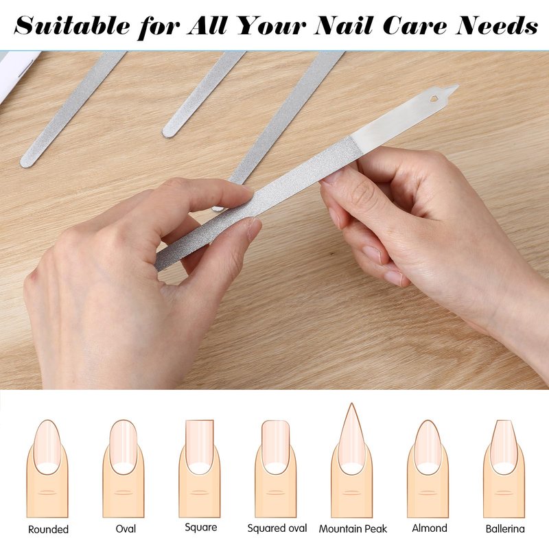 Elegaperma 4pcs Diamond Metal Fingernail File,Narrow Diamond Nail Files for Natural Nails,8 Inch Metal Fingernail File with Pointed Tip for Manicure Pedicure Women Men