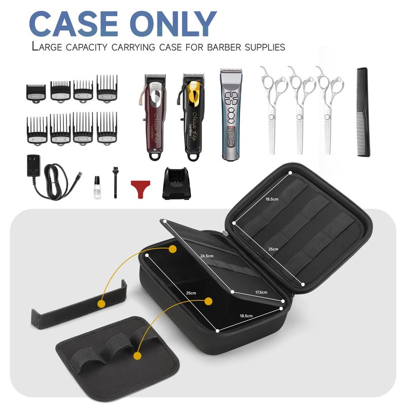 MOSLA Hard Barber Accessories Case for Hair Clippers, Mens Hair Cutting Barber Supplies Holder Organizer Storage Bag for Hair Cutting, Guard Grooming Kit (Nylon Black)