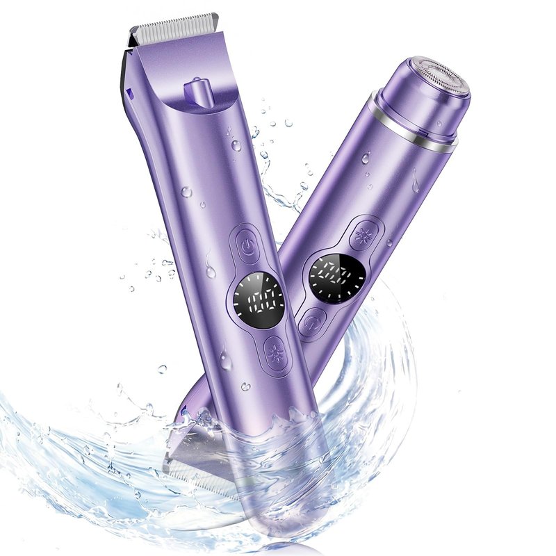4 in 1 Bikini Trimmer for Women, Electric Razors for Women - Dual Head, Wet & Dry Use Pubic Body Hair Trimmer Electric Shavers, Rechargeable Womens Facial Razors for Legs, Nose, Armpits, Bikini Area