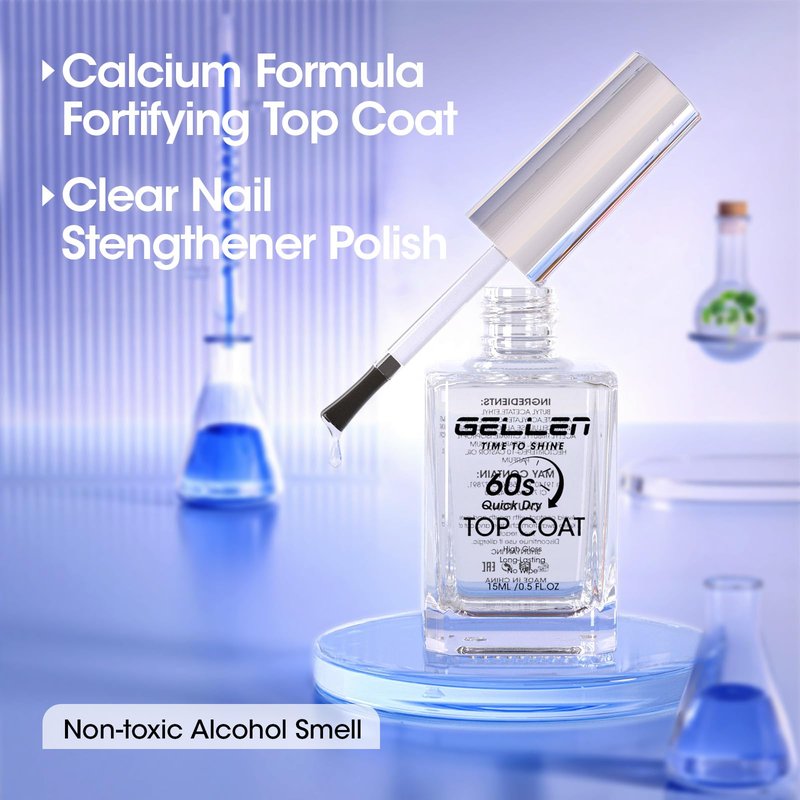 GELLEN Clear Nail Polish Top Coat Quick Dry in 60 Seconds, High-Gloss Shine Top Coat Fast Air Drying Clean Regular Nail Polish, Hema Free, TPO Free, Non-toxic, No Chip, Long Lasting