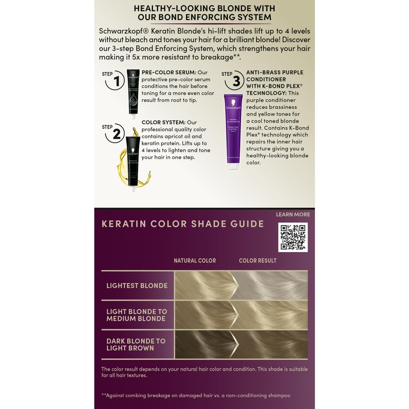 Schwarzkopf Keratin Blonde Hair Dye, 11.01 High Lift Natural Cool Blonde, Professional Quality Permanent Hair Color, Bond Enforcing System, Pre-Color Serum & Conditioner Included