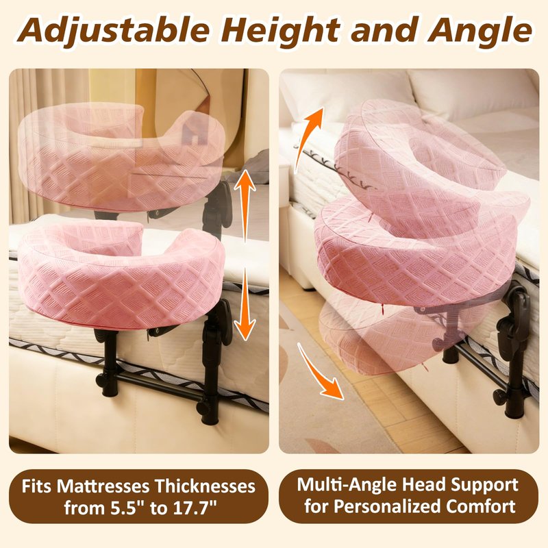 OURSHE Massage Headrest for Bed, Home Mattress Top Massage Kit, Adjustable Massage Table Head Holder for Professional and Home Use with 2 Removable & Washable Pillowcases (Pink & Light Green)