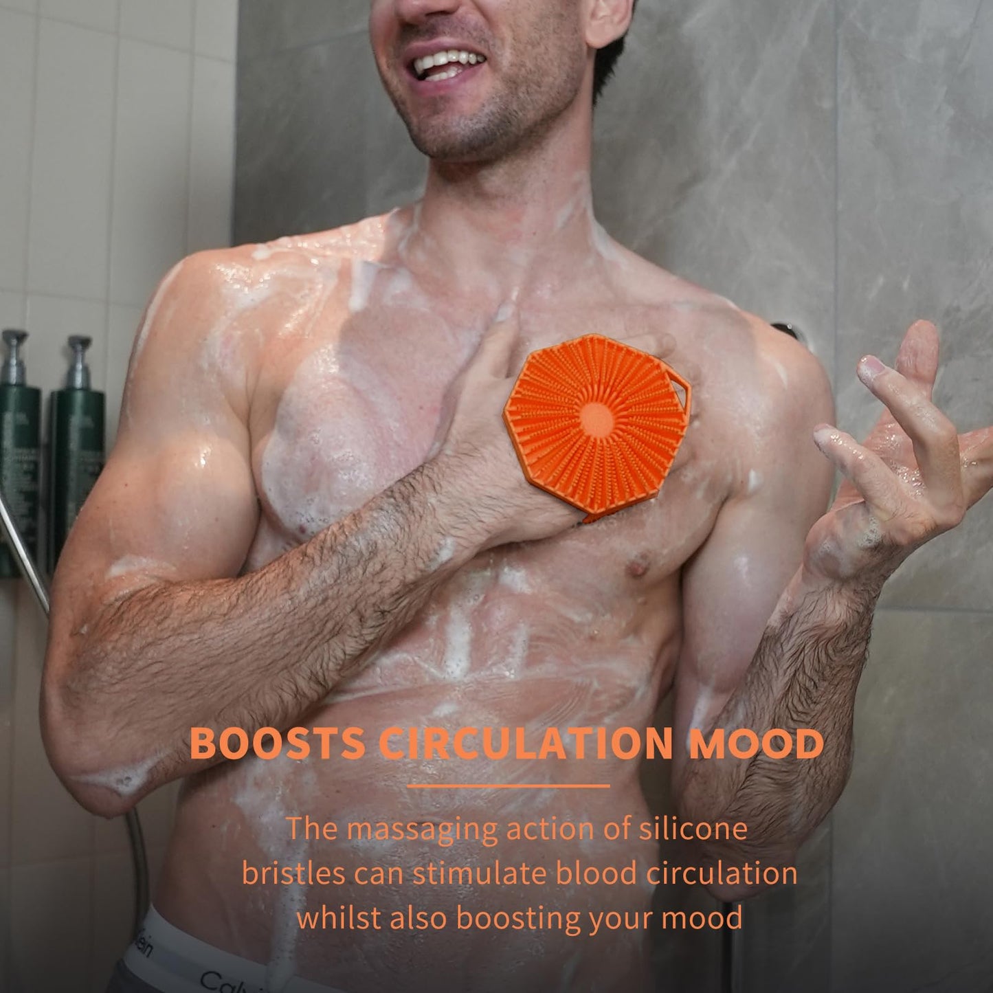 iTokGok® Premium 2-in-1 Silver-Infused Silicone Body Scrubber, Double-Sided Design Body Brush Silicone Body Scrubber Exfoliating Body Brushes for All Skin for Showering, Lathers Well - Orange