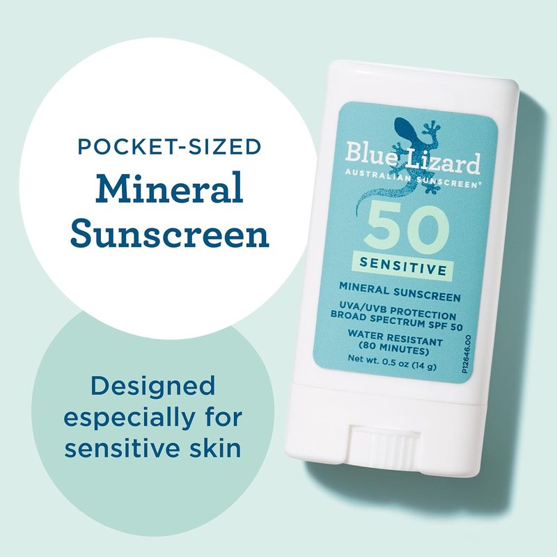 Blue Lizard Sensitive Mineral Sunscreen Stick - SPF 50+ Zinc Oxide, Water Resistant, Fragrance-Free | 0.5 Oz