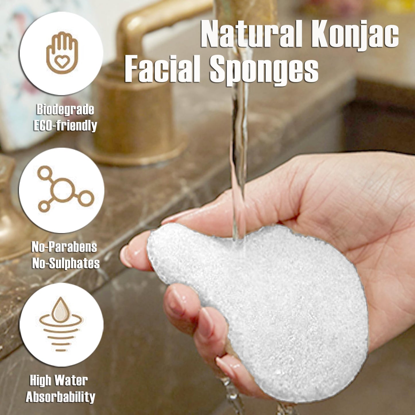 Zabiltro Natural Walnut Konjac Facial Sponges - Waterdrop- for Gentle Face Cleansing and Exfoliation Eco-Friendly - Skincare Face Body Washing Cleaning - with White Pure Konjac,3pc.
