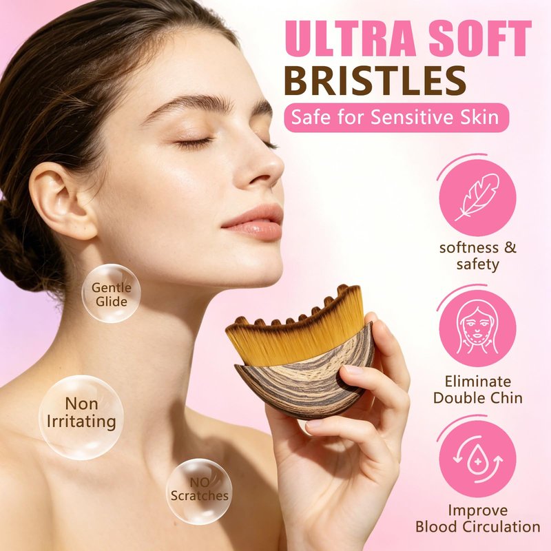 2PCS Lymphatic Drainage Gua Sha Face Brush for Sculpting, Lymphatic Contour Face Brush for Reduce Puffiness & Lift, Super Soft Manual Massager for Facial Cleansing with Portable Case