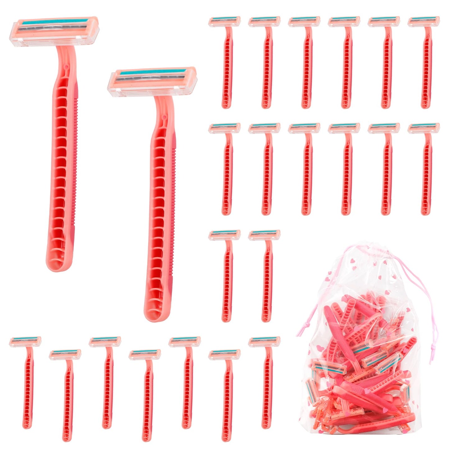 WATUNID Disposable Razors for Women, Pink Stainless Steel Razor Blades with A Drawstring Storage Bag, Multipurpose Manual Shave Bulk, Can Be Used in Bathing Hotel Travel Camping Home(50 Count)