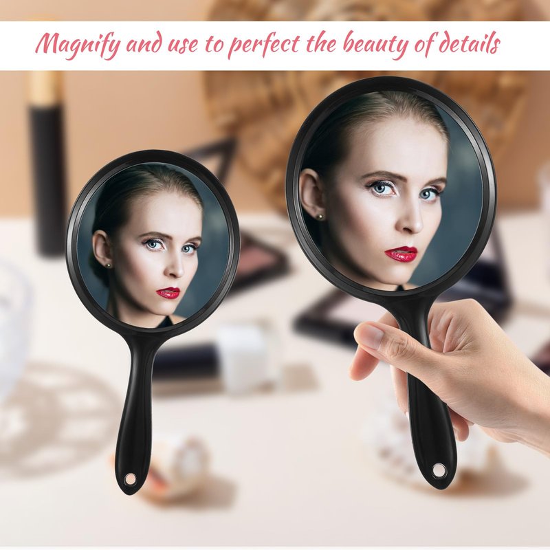 Handheld Mirror with Handle, Black Double-Sided 2X 1X Hand Held Mirror, Handheld Magnifying Mirrors for Women