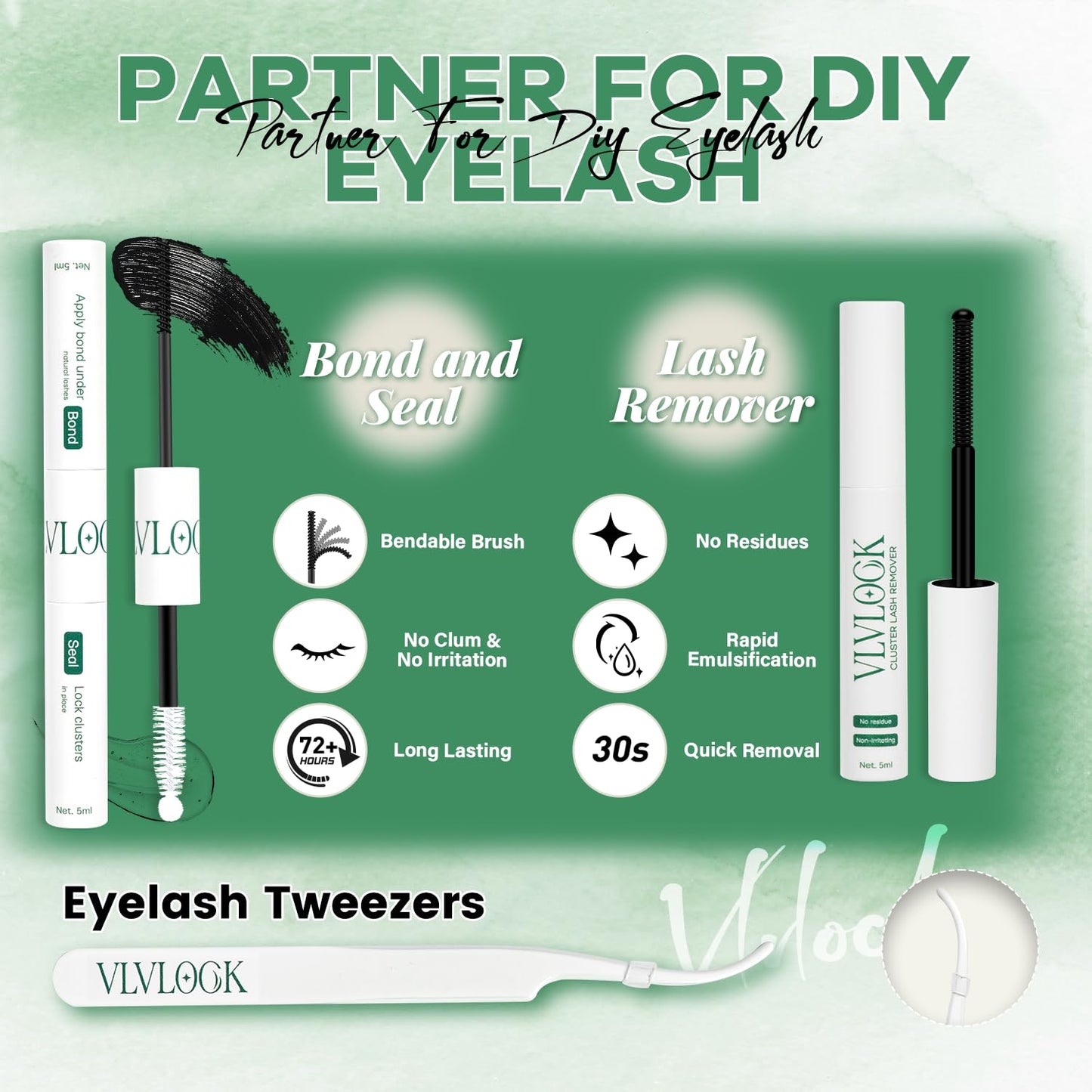 VLVLOCK Enchantress Lash Clusters Kit Short Lashes Clusters 8-14MM DIY Lash Extensions Kit Waterproof Long-Lasting with Ultra-Thin Band Glue Remover Tweezer for Beginners(Enchantress Short Kit 8-14mm)