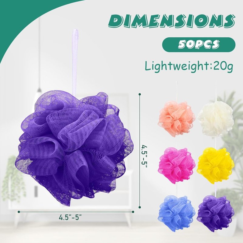 Siifert Bath Sponge Set - 50 Colorful Exfoliating Loofahs for Kids & Adults | Travel-Friendly Body Scrubber Pack