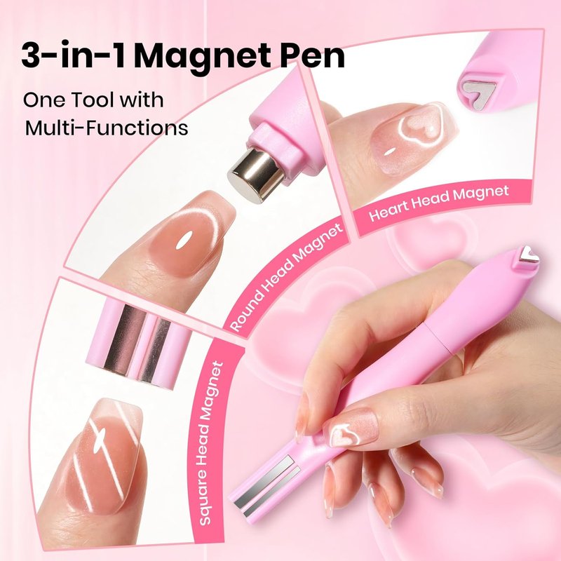 Beetles Cat Eye Magnet for Nails - 3-in-1 Magnetic Nail Art Tool for Gel Polish | Heart, French, Stripe Effects