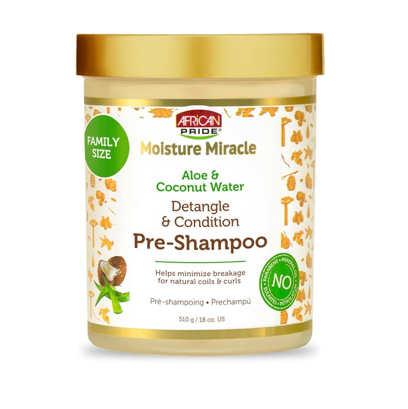 African Pride Moisture Miracle Pre-Shampoo Hair Detangler - Hydrates & Strengthens with Aloe & Coconut Water | 18 oz.
