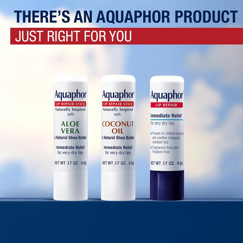 Aquaphor Lip Balm Set - Naturally Inspired Lip Repair With Shea Butter, Coconut Oil (0.17 Oz) + Aloe Vera (0.17 Oz)