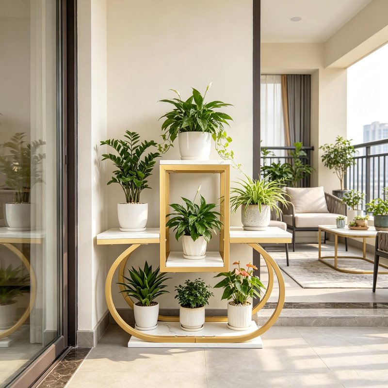 BAINAHUAN Plant Stand for Indoor & Outdoor Use – Gold Tiered Multi-Tier Flower Pot Holder for Living Room, Bedroom, Balcony – Modern Home Decor Storage Rack With Marble-Patterned Shelves