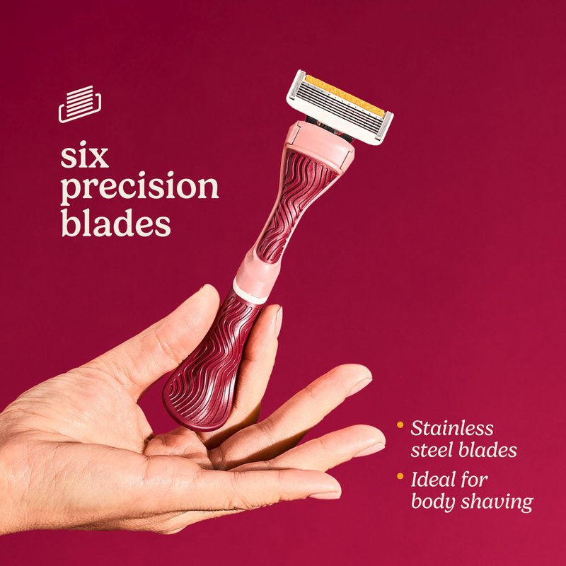 Dollar Shave Club for Women | 1 Maroon Wavy Grip Handle, 4 Razor Refills, 1 Shower Hanger | Razors for Women, Womens Razors for Shaving