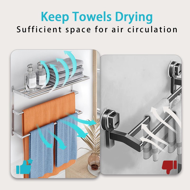 24 inch Towel Racks for Bathroom, VOTZAAQ Towel Shelf with Double Towel Bar, Stainless Steel Towel Storage for Lavatory Wall Mounted, 3-Tier Towel Hanger Towel Holder, Brushed Nickel
