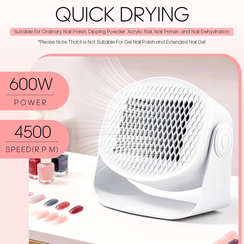 Nail Fan Dryer for Regular Nail Polish,LXIANGN Rotating Regular Polish Nail Dryer Fan with Hot and Cool Air,Professional Air Nail Dryer for Manicure Salon and Daily Home Use (White)