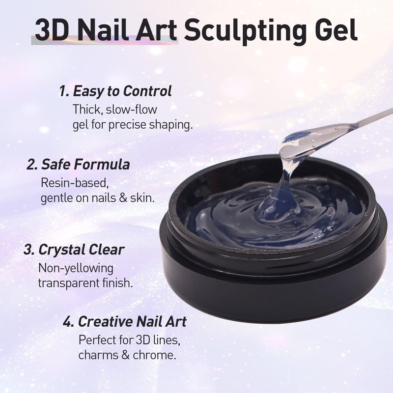 Crystal Clear Sculpture Glue Gel by [Brand Name] - Strong Adhesive for Diamonds & Nail Charms | 5g Quick LED Cure