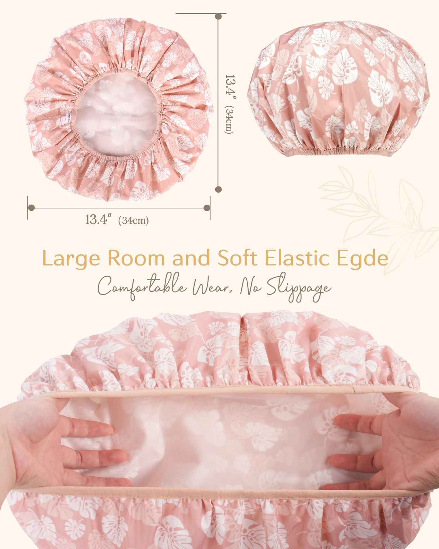 Yanibest Shower Cap Reusable Waterproof - Double Layer Shower Caps for Women, Washable Shower Bonnet with Soft Non-Slip Elastic Band, Bath Hair Hat for Most Hair Types
