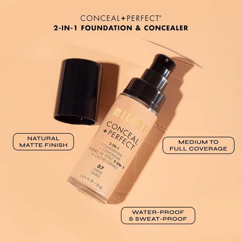 Milani Conceal + Perfect Liquid Foundation - Sand Shade | 1 Fl. Oz.