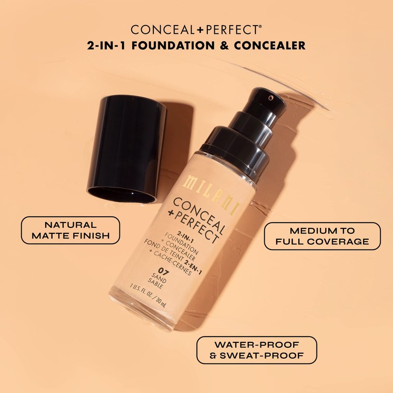 Milani Conceal + Perfect 2-in-1 Foundation + Concealer for a Flawless Complexion, Under Eye Corrector, Cover Redness and Imperfections, Waterproof and Sweatproof - 01A-Creamy Nude