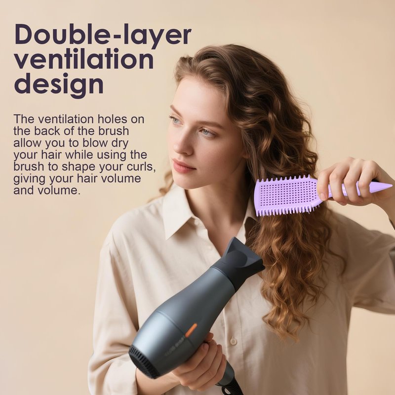 Curl Defining & Detangling Brush – Dual-Vented Curly Hair Brush for Wet & Dry Hair with Flexible Bristles – Reduces Frizz & Smooths Knots – For All Hair Types & Users (Purple)