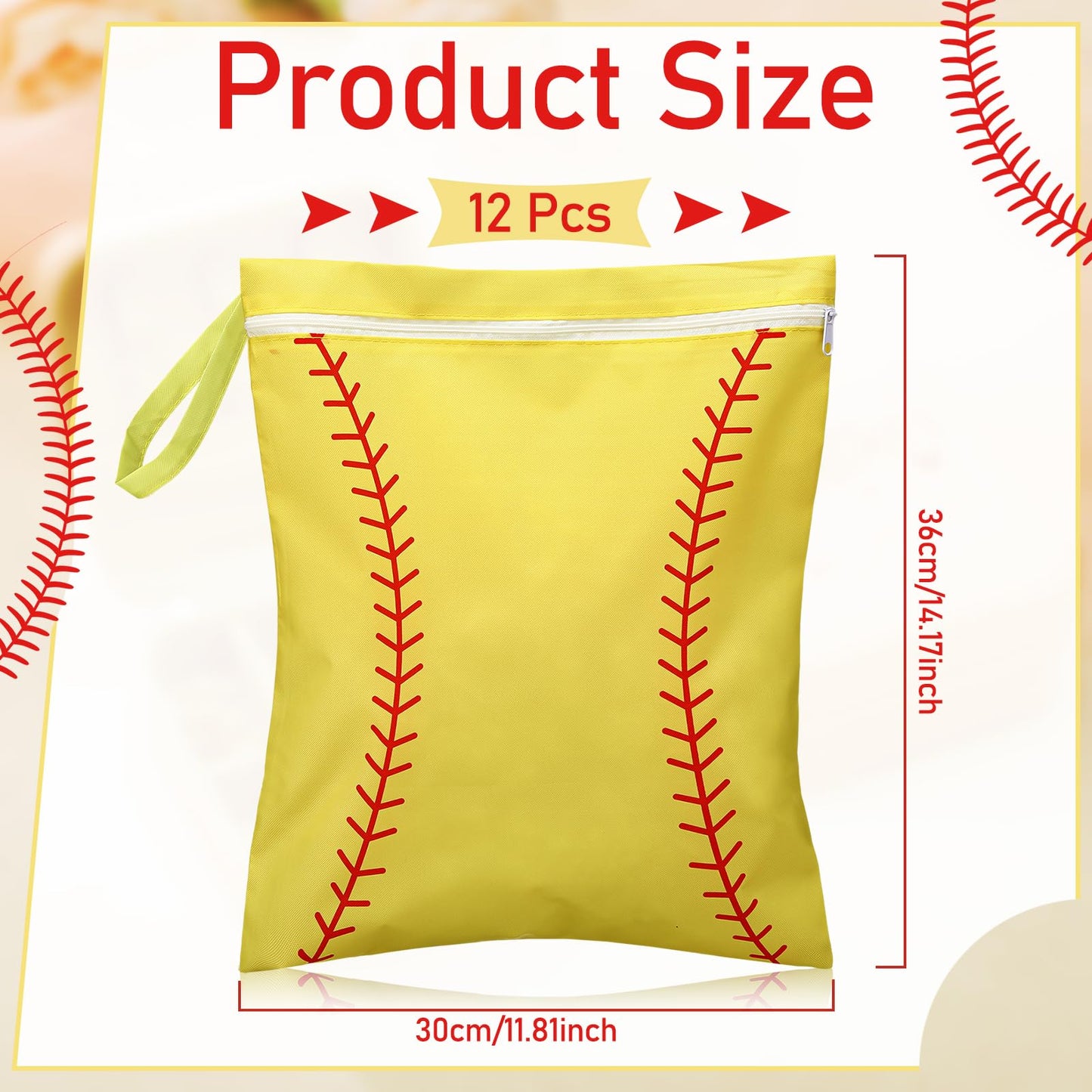 Ribbonlic 12 Pcs Softball Wet Dry Bag Gifts Bulk, Softball Team Wet Dry Bag with Handle Zipper, Beach Pool Waterproof Toiletry Organizing Pouches for Women Player Travel Team Gifts