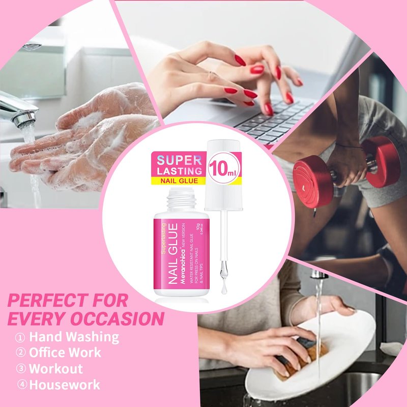 Mevanchica Super Strong Nail Glue, Nail Tips & Acrylic Fingernails Brush Tip Applicator for Press On Nails, Extra Strong Long Lasting for False Nails