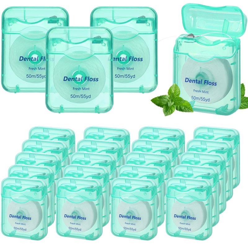 Mimorou 24 Pack Dental Floss Bulk Travel Mint Flavored 50m Each Travel Dental Floss Waxed for Teeth Oral Care Protection(Mint Green)