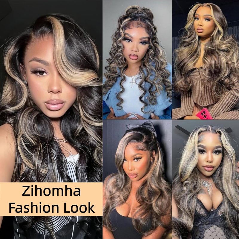 30 Inch Ombre Highlight Lace Front Wig Human Hair Pre Plucked 13x4 HD Transparent 1B/27 ombre lace front wig Body Wave HD Lace Frontal Wigs Human Hair With Baby Hair Transparent 180% Density for Women