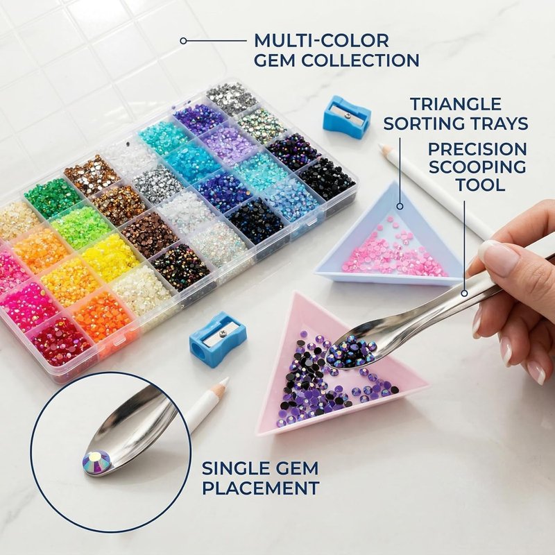DRZY 38000 Pcs Resin Jelly Rhinestones Kit - 32 Colors 3mm Flatback Gems with Glue & Tools for DIY Crafts