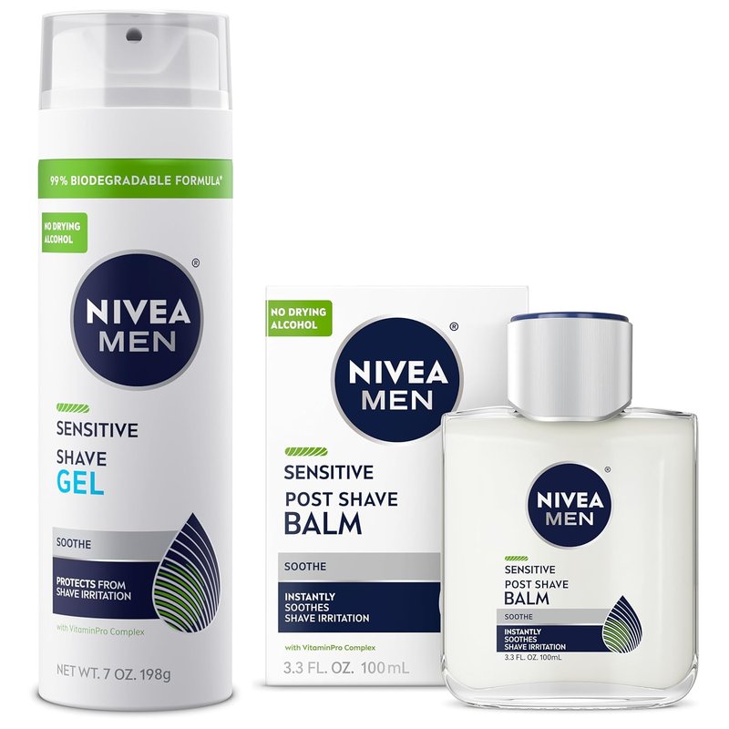 NIVEA MEN Sensitive Shaving Set - Soothing Shave Gel (7 Oz) + Post Shave Balm (3.3 Fl Oz) with Chamomile & Vitamin E