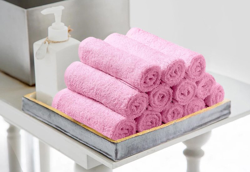 Avalon Towels Cotton Washcloths 24-Pack – 12 x 12 Inch Pink Super Soft & Absorbent Ring-Spun Cotton Wash Cloths for Face, Bath, Spa, Gym, Hotel & Cleaning