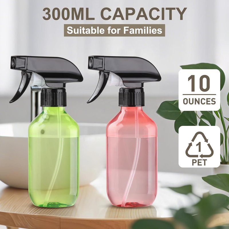 Bynccea Plastic Spray Bottles 2 Packs - 10 oz/300 ml Empty Small Water Spray Bottles - BPA Free Plastic Refillable Containers for Hair, Gardening, Plants