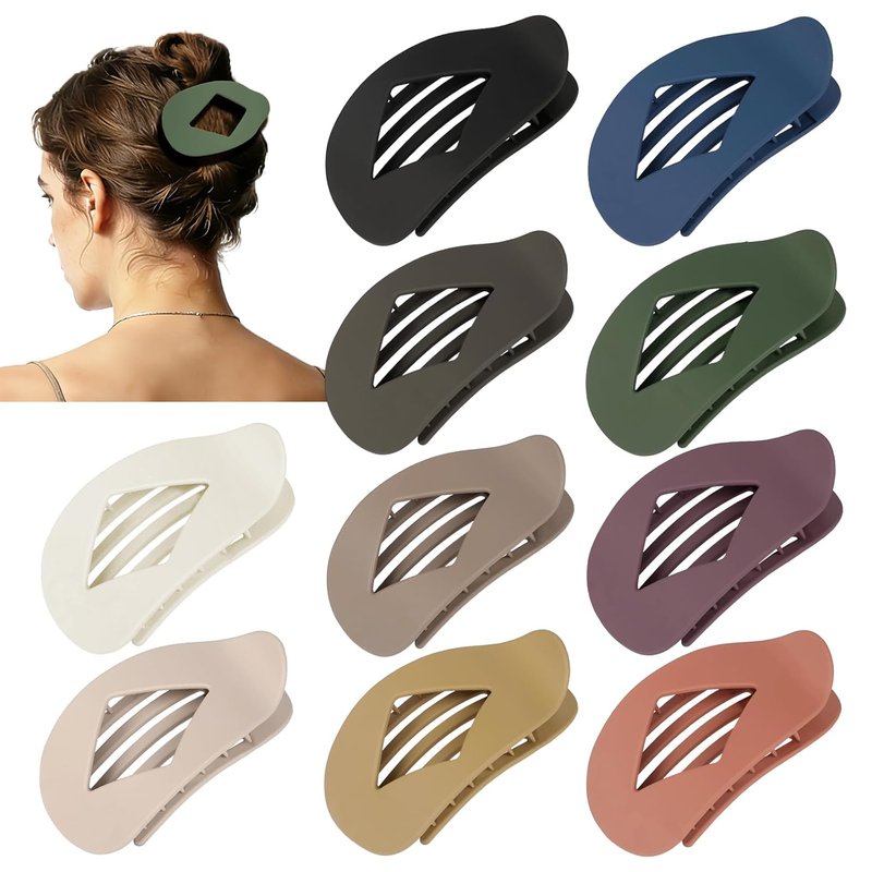 Flat Hair Clips for Women - 10 PCS Large Matte Rectangle No-Slip Claw Clips | Strong Hold for Thick & Thin Hair