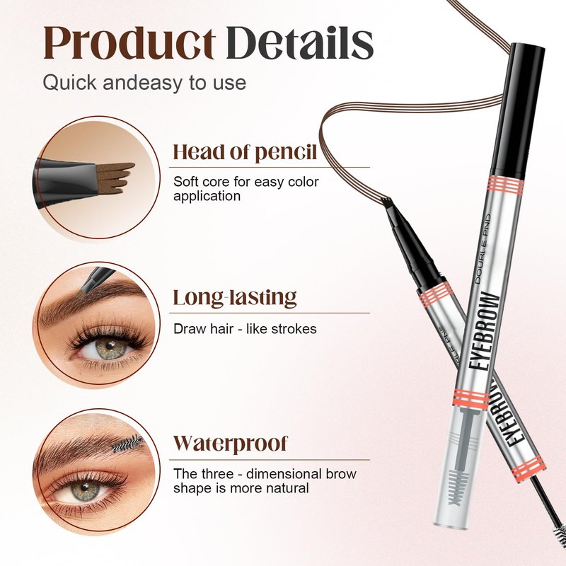 2-in-1 Eyebrow Pencil with Gel, 2026 New Dual-Ended Premium 3D Waterproof 4 Tipped Spoolie Brush Precise Brow Pen Natural Brow Makeup for All Day (Dark Brown)