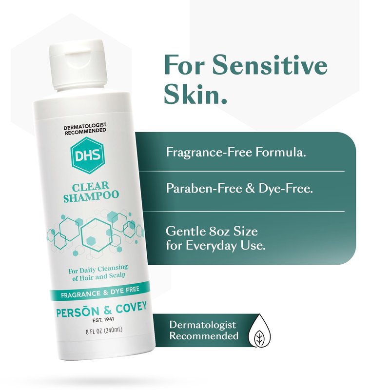 DHS Clear Shampoo - Women’s and Men’s Shampoo for Sensitive Skin/Unscented, Cleans Hair and Treats Dry Scalp/Irritant-free, Paraben-free, Fragrance-free, and Dye-free / 8oz