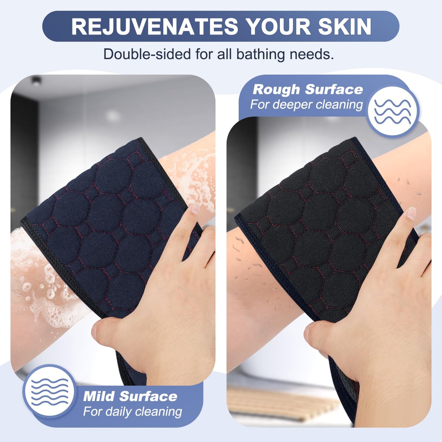 Exfoliating Back Scrubber with Handles, 39 Inch Double-Sided Back Exfoliator Body Scrub Towel, Exfoliating Washcloth Bath Tool for Use in Shower, Back Washer to Deep Clean Your Skin for Men & Women