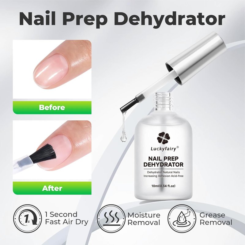 Luckyfairy Nail Dehydrator and Primer, Acid-Free & HEMA-Free Nail Prep Kit for Gel Nails & Press ons, No Lift Primer, Strong Adhesion Bond, No Lamp Needed