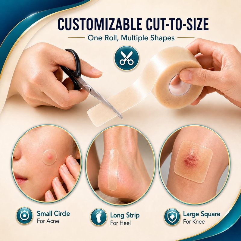 Hydrocolloid Roll | 2" x 5FT Waterproof Wound Care Bandages - Flexible, Latex-Free Blister & Acne Patches