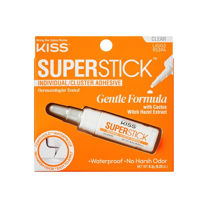 Kiss SuperStick Lash Cluster Adhesive - Gentle Waterproof Formula with Cactus & Witch Hazel, 7-Day Hold, 6.5g
