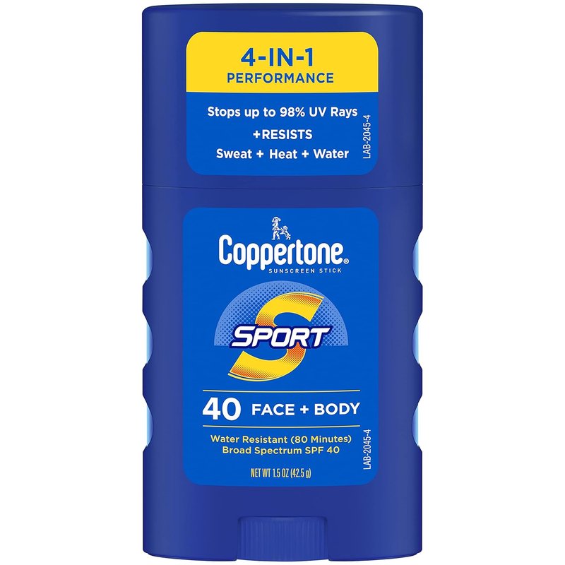 Coppertone Sport Sunscreen Stick SPF 40 - Water-Resistant Face & Body Protection | Travel Size 1.5 Oz