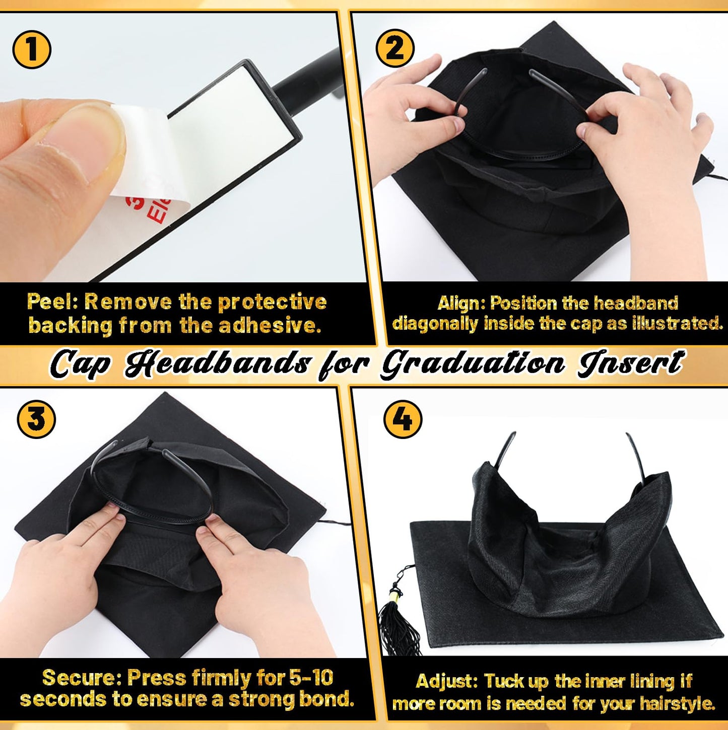 Sofeavo Graduation Cap Headband Insert - Secure Grad Cap Headband for Graduates, Women & Students - Keeps Hairstyle Intact for Graduation Hat Stability - Essential Hat Accessories