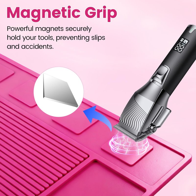 ASTONFOG Magnet Barber Mats for Clippers, Barber Station Organizer Mat with 4 Magnets, Barber Matt Organizer Station, Professional Anti-Slip Heat-Resistant Silicone Pad for Hairstylist