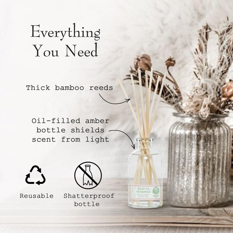Barr-Co. Fir & Grapefruit Scent Diffuser Kit, Bright Grapefruit & Cooling Balsam Scent, Reed Diffuser for Home, Long Lasting Aroma Diffuser, Refillable, 8 fl oz