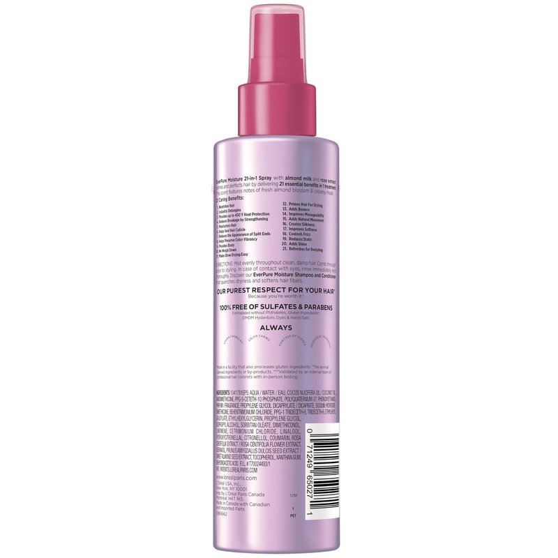 L'Oreal Paris 21-in-1 Leave In Conditioner Spray, Sulfate Free, Vegan, EverPure 6.8 fl oz