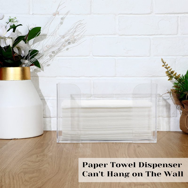 Deekin 2 Pcs Acrylic Paper Towel Dispenser Countertop Paper Towel Holder, Clear Trifold Guest Napkin Dispenser for Z-fold, C-fold or Multifold paper holder for Bathroom Toilet and Kitchen