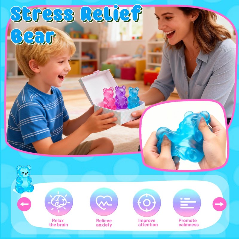 3 Pcs Easter Cute Gummy Bear Stress Relief Stress Ball, Slow Rising Squishy Squeeze Anxiety Relief & Focus Toy, Sensory Fidget Toys for Adults, Teens, Autistic ,ADHD, Classroom Prize，Party Favors